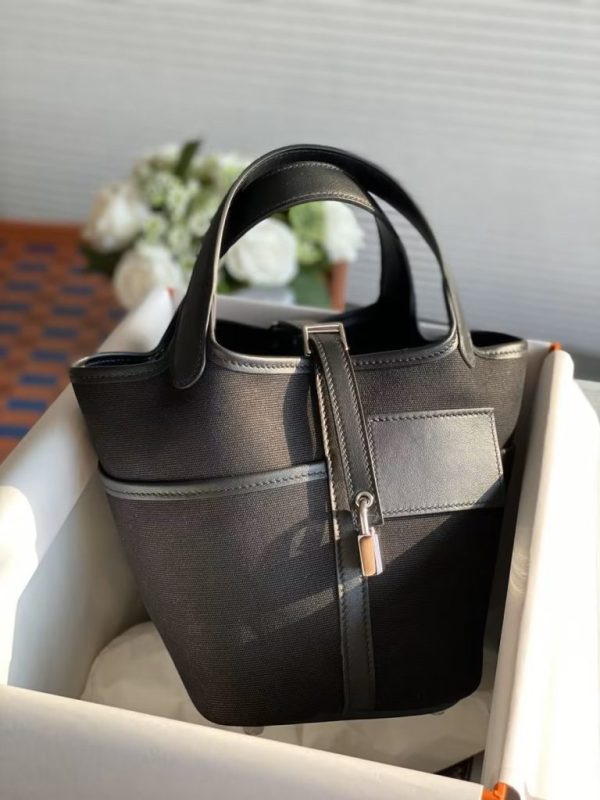 Hermes Picotin Cargo 18 Black Canvas w/ Silver
