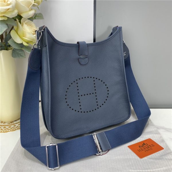 Hermes Evelyne PM Shoulder Bag 1189 Dark Blue Clemence Original leather - Image 12
