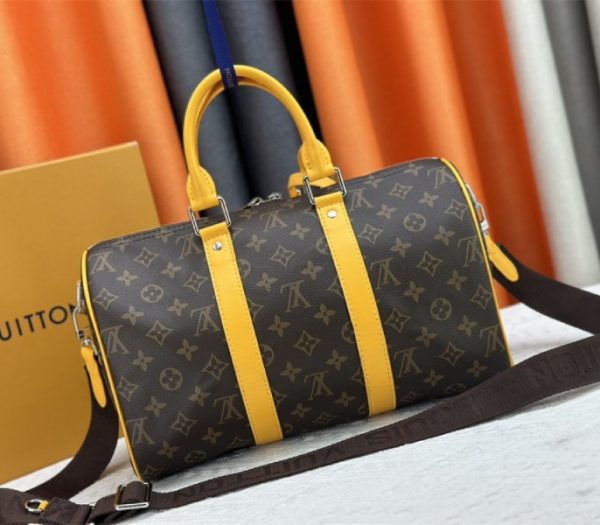 Louis Vuitton Monogram Macassar Canvas Keepall Bandouliere 35 In Safran Yellow - Image 7