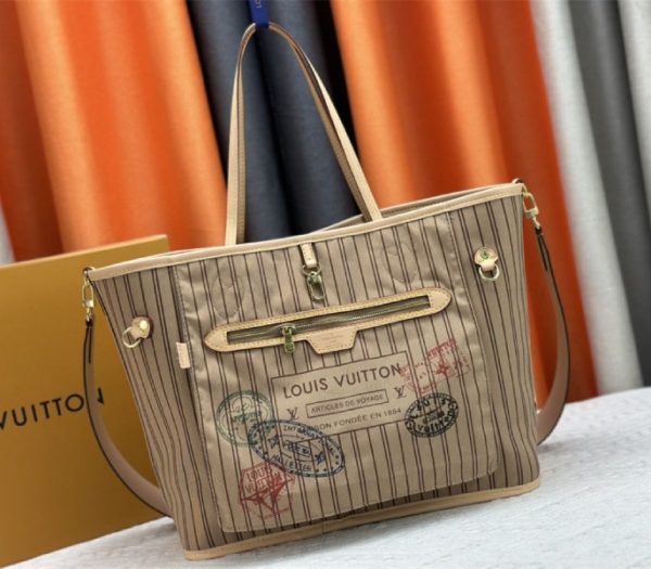 Louis Vuitton Neverfull Bandouliere Inside Out MM Tote In Monogram Canvas And Stamped Beige Textile - Image 5