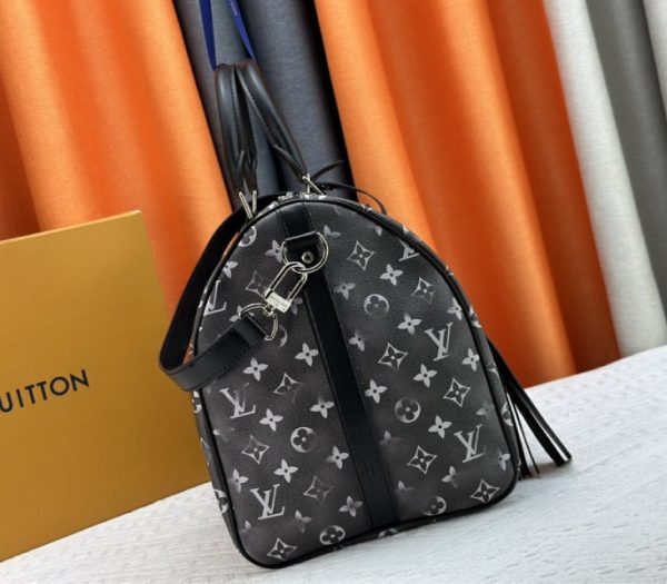 Louis Vuitton Brushed Monogram Leather Keepall Bandouliere 50 In Black - Image 9
