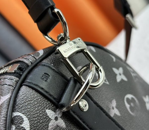 Louis Vuitton Brushed Monogram Leather Keepall Bandouliere 50 In Black - Image 4