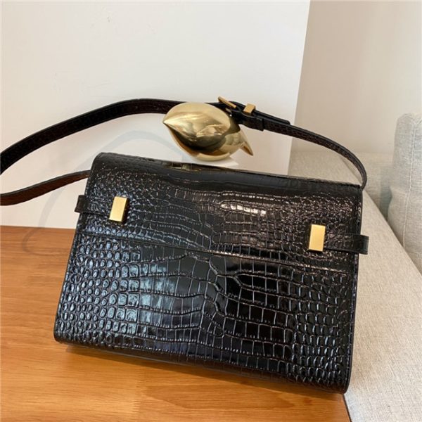 YSL Manhattan Small Shoulder Bag 675626 Black Crocodile - Image 9