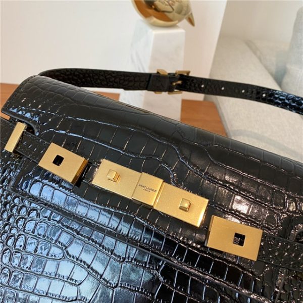YSL Manhattan Small Shoulder Bag 675626 Black Crocodile - Image 4