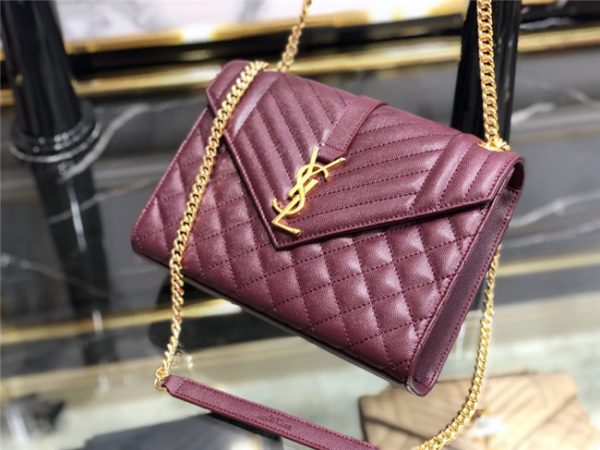 YSL Medium Envelope Chain Bag 8208 WineGold - Image 9