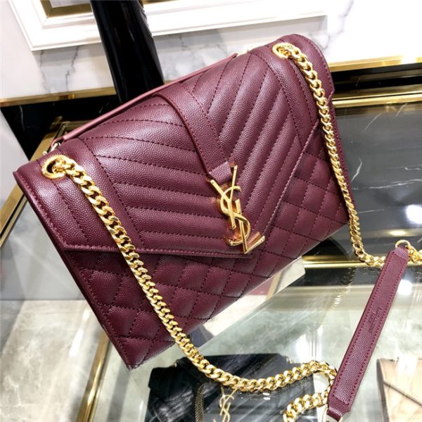 YSL Medium Envelope Chain Bag 8208 WineGold - Image 7