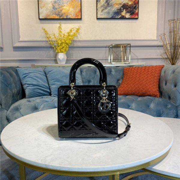Dior Medium Lady Dior Bag M0565 Black Patent