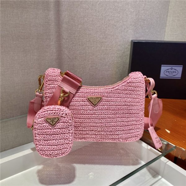 Prada Re-Edition 2005 Raffia Bag 1BH204 Pink - Image 10