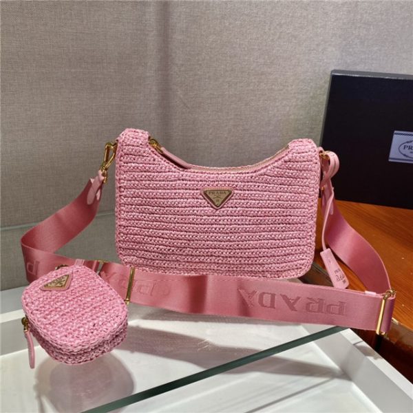 Prada Re-Edition 2005 Raffia Bag 1BH204 Pink - Image 9