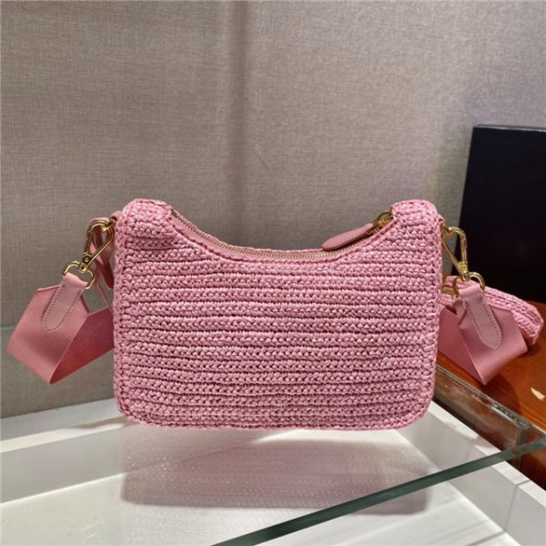 Prada Re-Edition 2005 Raffia Bag 1BH204 Pink - Image 7
